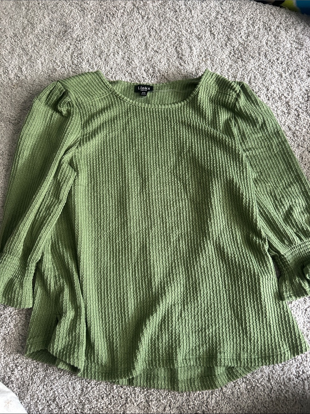 Links Petite Small Sage Green Ribbed Knit Top